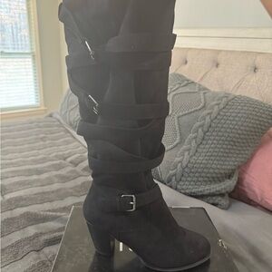 Torrid WIDE-CALF Black Heeled Boots with Buckle Detail, women’s size 11.5